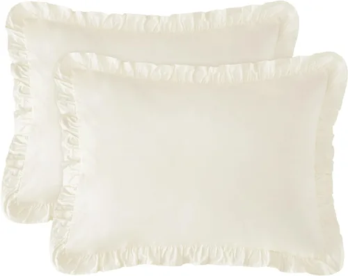 Vista 8 de PHF Fundas de almohada 100% algodón lavado con volantes, tamaño estándar, paquete de 2 fundas de almohada de 20 x 26 pulgadas, sin relleno, fundas
