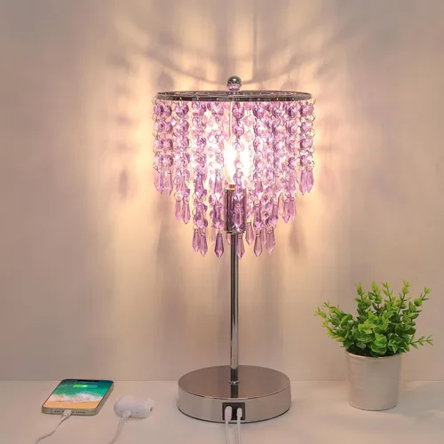 Vista 8 de Lámpara de mesa de cristal con control táctil, lámparas de mesita de noche con doble USB para dormitorio, lámpara de mesita de noche regulable de 3