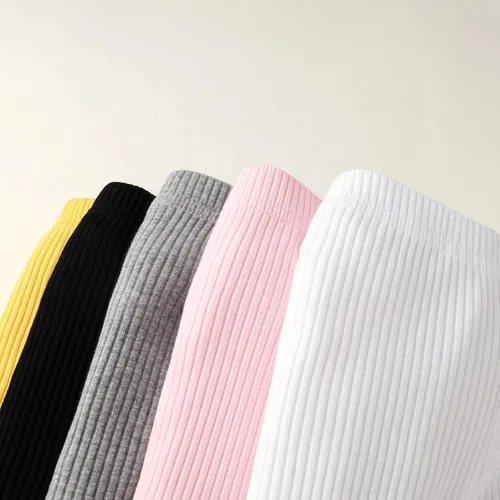 Vista 4 de Unikaka Pantalones elásticos acampanados para niña pequeña y bebé con pantalones de vellón con volantes y leggings, paquete de 5