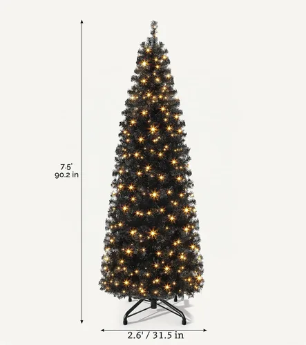Vista 3 de DWVO Árbol de Navidad preiluminado de 7.5 pies con 350 LED de doble color Negro