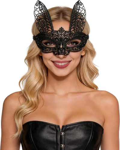Vista 14 de Bonnie Z. Leonardo Máscaras de mascarada para mujer A-gato negro