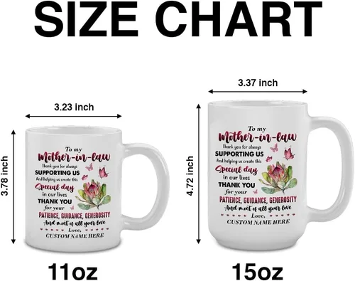 Vista 4 de Taza personalizada con nombre personalizado para el día de la madre, regalo para suegra y madre, cerámica con nombre personalizado de 11 15 onzas