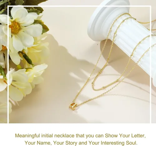 Vista 5 de Yoosteel Collares con inicial en capas para mujer, a la moda, chapados en oro de 14 quilates, collar con dije de letra A-Z, collar con inicial
