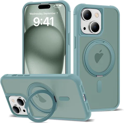 Vista 22 de Funda para iPhone 11 de 6.1 pulgadas con soporte de anillo magnético giratorio de 360°, compatible con MagSafe ligera y translúcida mate, funda