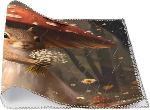 Vista 3 de Lady Squirrel with Umbrella Placemats Set of 6 Resistant Table Mats Washable Place Mats for Dinner Party Table Decoration
