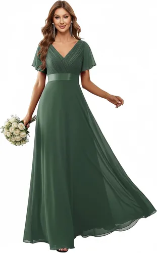 Vista 23 de Ever-Pretty Vestidos formales de mujer para madre de la novia, de manga corta, de chifón, con cintura imperio, de largo hasta el suelo, para dama
