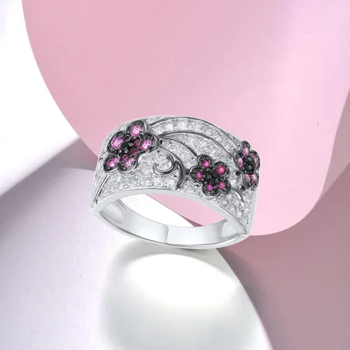 Vista 4 de Santuzza Anillo de plata de ley 925 con circonita cúbica y ramas de árbol para mujer