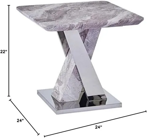 Vista 3 de Home Square Mesa auxiliar de mármol sintético y acero en blanco y plateado, juego de 2