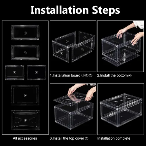 Vista 6 de Paquete de 12 cajas de zapatos de acrílico, cajas de zapatos ultra transparentes, apilables, caja de almacenamiento de zapatos para zapatos