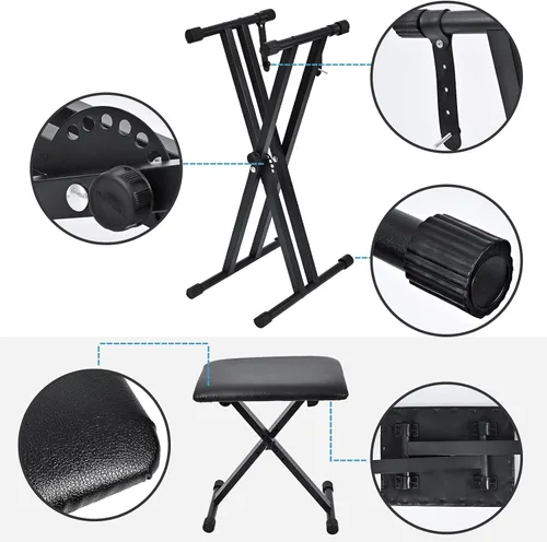 Vista 2 de Keyboard & Bench Set, 2024 Upgrade Heavy Duty Double-X Keyboard Stand, Adjustable & Portable Digital Piano Stand with Locking Straps