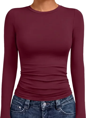 Vista 26 de AUTOMET - Camisetas ombligueras de manga larga para mujer, básicas, de compresión, para salir, otoño, ropa de moda del año 2000 Blanco