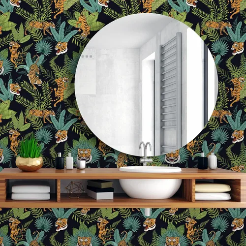 Vista 6 de CHIHUT Papel tapiz de tigre tropical de selva para despegar y pegar, papel tapiz de animales de safari, papel de contacto con hojas de palmera verde