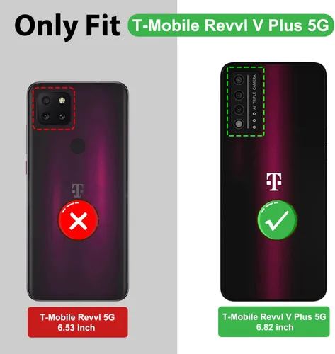 Vista 2 de ATUMP Funda para T-Mobile Revvl V Plus 5G con protector de pantalla HD con cubierta de cámara deslizante, soporte de anillo de rotación de 360° Negro