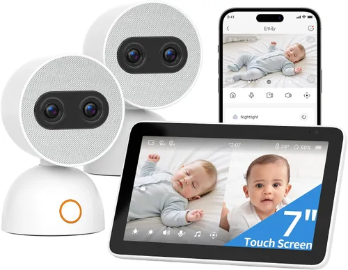 Vista 7 de Simsky Monitor de bebé de pantalla dividida de 7 pulgadas con 2 cámaras, cámaras duales de 4MP con zoom 6X y zoom panorámico, WiFi y sin WiFi