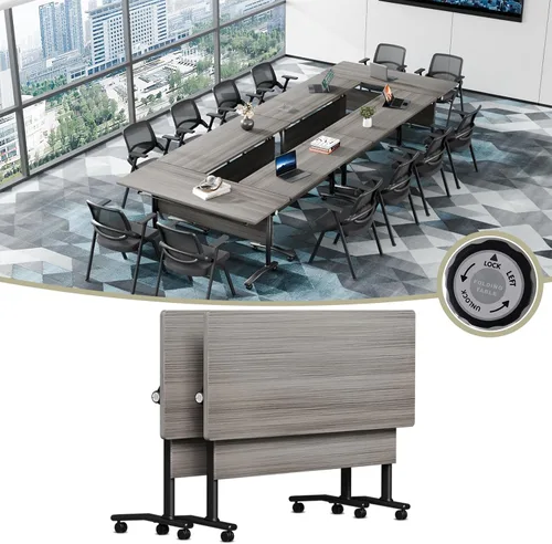 Vista 11 de Mesa de conferencias plegable, mesas de sala de conferencias con ruedas, mesa rectangular grande y plegable para reuniones de 6 a 12 personas, mesa