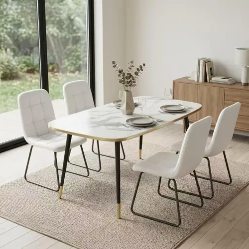 Vista 35 de HIPIHOM Mesa de comedor moderna de granja de 47.2 pulgadas, mesa de comedor rectangular de madera con patas de metal para 4 personas para comedor