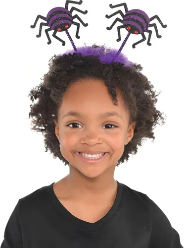 Vista 2 de amscan Diadema de araña morada brillante, tamaño infantil (1 unidad), accesorio perfecto para disfraz para diversión espeluznante y fiestas