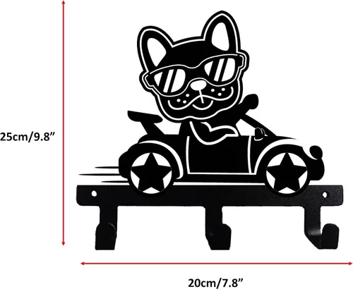 Vista 2 de Gancho de pared con forma de bulldog francés Frenchie Boston Terrier Happy Car Ride para correa, llaves, ropa, toalla