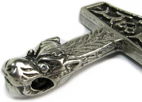 Vista 3 de Peltre Colgante de martillo de Thor en Cord Collar, el Norse Collection