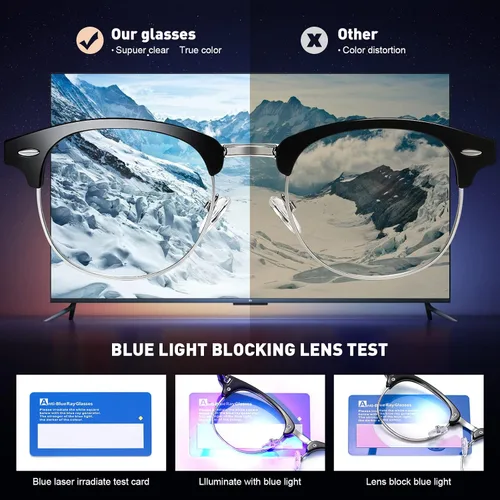 Vista 5 de Blue Light Blocking Glasses Anti Eyestrain Computer Gaming Glasses Vintage Half Frame UV Clear Lens for Women Men
