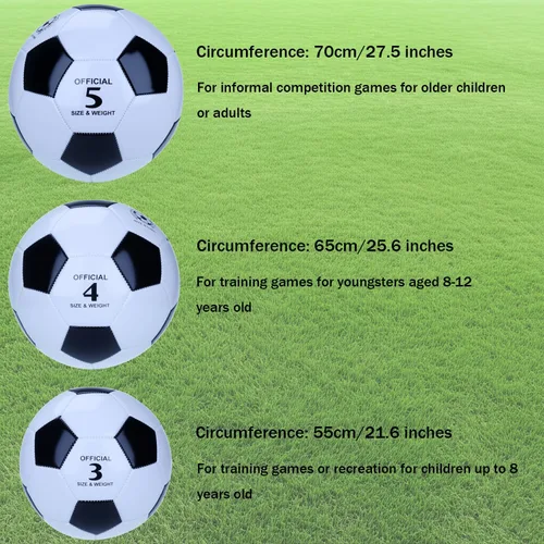 Vista 2 de Balón de fútbol clásico en blanco y negro con inflador, piel sintética cosida a máquina, pelota de entrenamiento y partido duradera, tamaños 3, 4