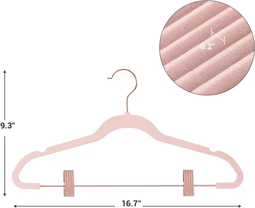 Vista 7 de SONGMICS Paquete de 24 Perchas para Pantalones, Perchas para Abrigos de 16.7 Pulgadas con Clips Móviles de Color Oro Rosa, Resistentes