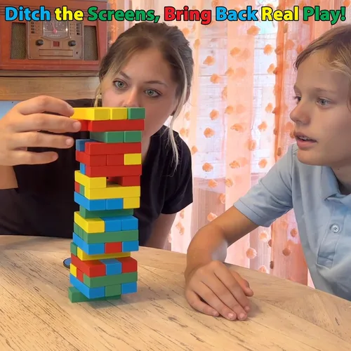 Vista 5 de Funwares Juego de apilamiento de madera Rainbow Stack con giro giratorio de color Spin, Pull the Matching Color & Stack, Builds Color Recognition