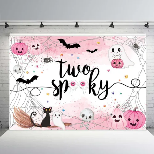 Vista 10 de MEHOFOND Fondo espeluznante de Halloween de 7 x 5 pies, fondo azul acuarela Little Boo Baby Shower para niños, telaraña de murciélago, calabaza