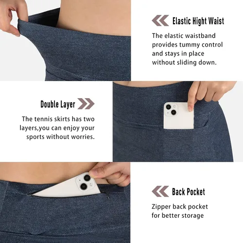 Vista 5 de beroy Faldas cortas para mujer, falda de 20 pulgadas hasta la rodilla para mujer, falda deportiva con pantalones cortos