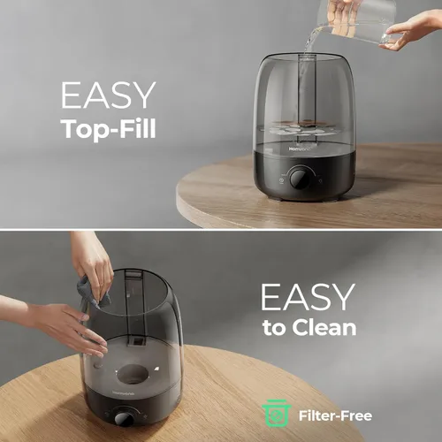 Vista 4 de Homvana Humidificadores para difusores de dormitorio, humidificador de niebla fría de 3.5 L de llenado superior, difusor de tiempo de funcionamiento