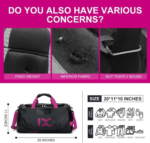 Vista 4 de Sports Gym BagINOXTO Travel Duffel Bag with Dry Wet Pocket And Shoe CompartmentFor Women and Men40L Fitness Waterproof Weekender Bag For Swim Sports