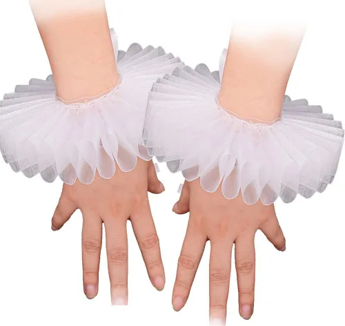 Vista 11 de GRACEART Elizabethan Dickens Ruff Cuello Payaso Collar Elizabeth Muñeca Ruffs Ruffle Cuff Bandas