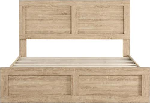 Vista 8 de KISLOT Marco de cama de madera con cabecero y estribo, natural, tamaño King