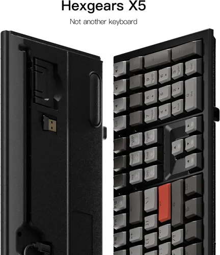 Vista 6 de Hexgears Teclado mecánico inalámbrico X5 con interruptor azul de caja Kaihl, teclado de computadora de caballero oscuro para juegos, escribir