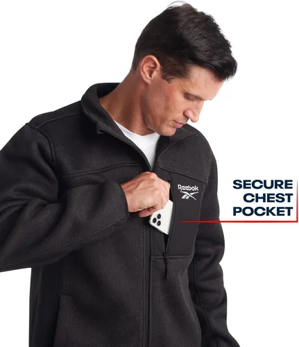 Vista 3 de Reebok Sudadera deportiva para hombre, chaqueta de forro polar con cremallera completa para hombre, abrigo ligero de rendimiento (M-XXL)