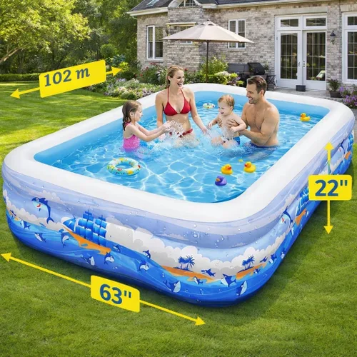 Vista 2 de Piscina inflable para niños y adultos, 102 x 63 x 22 pulgadas, piscinas inflables familiares de tamaño completo para niños, piscina gruesa