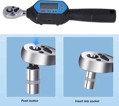 Vista 4 de Llave dinamométrica digital, conector de 1/4 pulgadas, pantalla digital electrónica, medidor de torsión ajustable, herramienta de zócalo, medidor