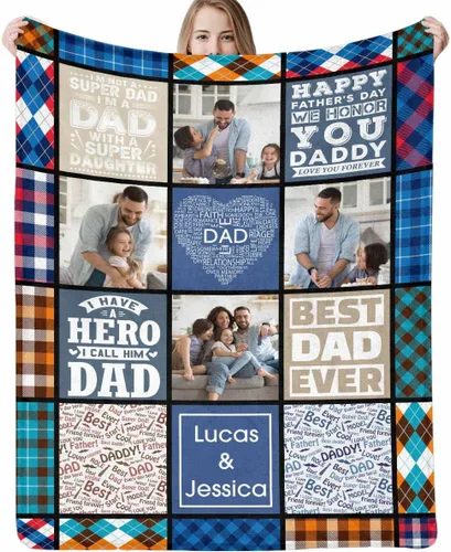 Vista 17 de Manta personalizada para papá abuelo, regalo de manta personalizada para el día del padre, manta personalizada con foto para papá, regalo