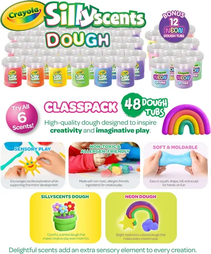 Vista 2 de Crayola Silly Scents - Masa de 48 unidades, tubos de 3 onzas, recuerdos de fiesta y juguetes para niños, juguetes no tóxicos para diversión