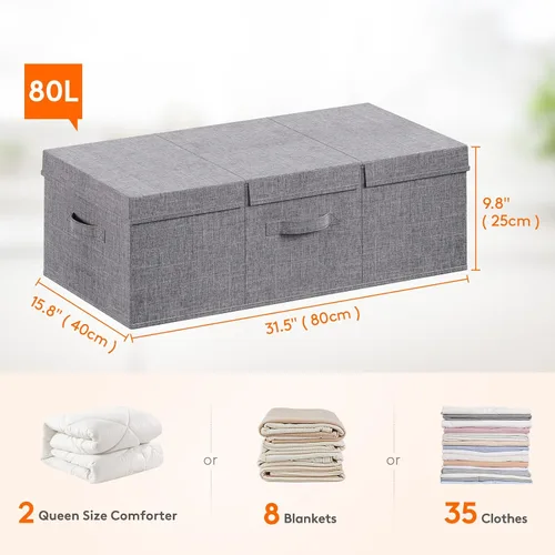 Vista 3 de Lifewit Cajas de Almacenamiento Debajo de la Cama de 80L, Organizador de Almacenamiento para Ropa Debajo de la Cama de 9.8 Pulgadas de Altura
