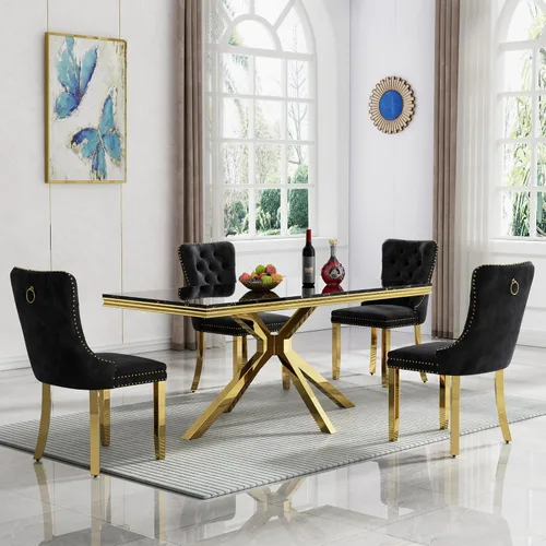 Vista 15 de HomVent - Juego de mesa de comedor de mármol sintético de 68 pulgadas con 4 sillas de terciopelo para cocina Modern Rectangular Faux Marble