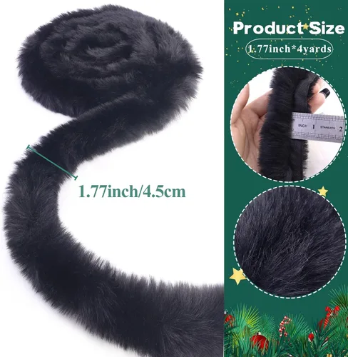 Vista 2 de 4 yardas de ribete de piel sintética negra para Navidad, cinta de tela de piel artificial para costura, ribete de encaje para costura