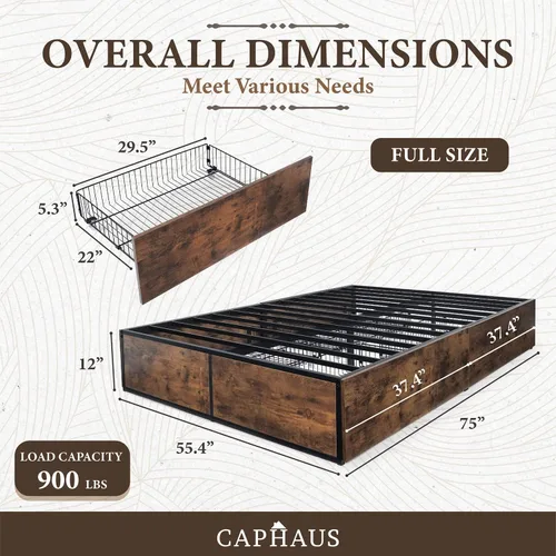 Vista 2 de CAPHAUS Base de cama de almacenamiento de metal industrial con 4 cajones, base de cama con plataforma que ahorra espacio, base de colchón