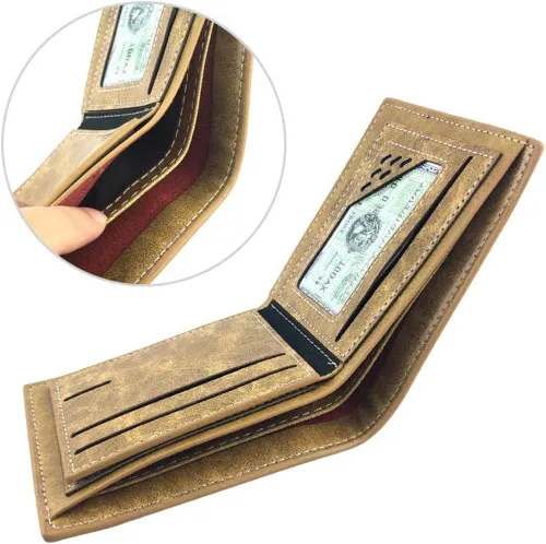 Vista 5 de HUNILY JoJo's Bizarre Adventure Slim Bifold Billetera de bolsillo de piel auténtica para hombre
