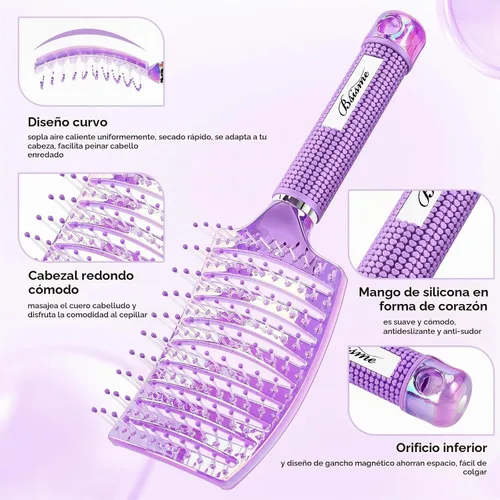 Vista 26 de Bsisme Juego de cepillos para el cabello, cepillo desenredante de Azul y morado.