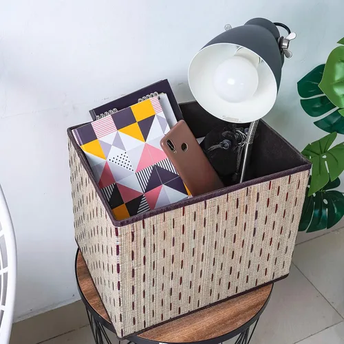 Vista 5 de Vintiquewise Caja de almacenamiento decorativa plegable beige con tapa, organizador grande de suéteres para armario, bonito contenedor