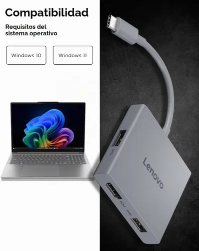 Vista 6 de Lenovo USB-C 4 en 1 Hub de Viaje con Cable Integrado, 1x HDMI 4K @ 60Hz, 2X USB-A 3.2, 1x Combo 3.5mm, Gris Luna – Portátil, Compacto, Conectividad