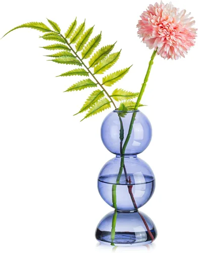 Vista 12 de Glasseam Juego de 2 jarrones de flores únicos, bonitos jarrones pequeños de vidrio para flores, jarrones transparentes modernos para decoración