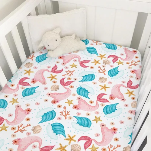 Vista 14 de Sábana bajera ajustable para cuna de bebé, diseño bohemio de animales marinos, 52 x 28 pulgadas, ballena, delfín, medusa, caballo marino, tortuga