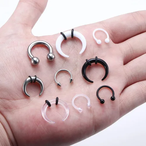 Vista 7 de LOLIAS 16G-6G Septum Pincher Tapers Septum Rings Acrylic Stainless Steel Internally Threaded Spike Horseshoe Barbells Septum Pincher Nose Ear